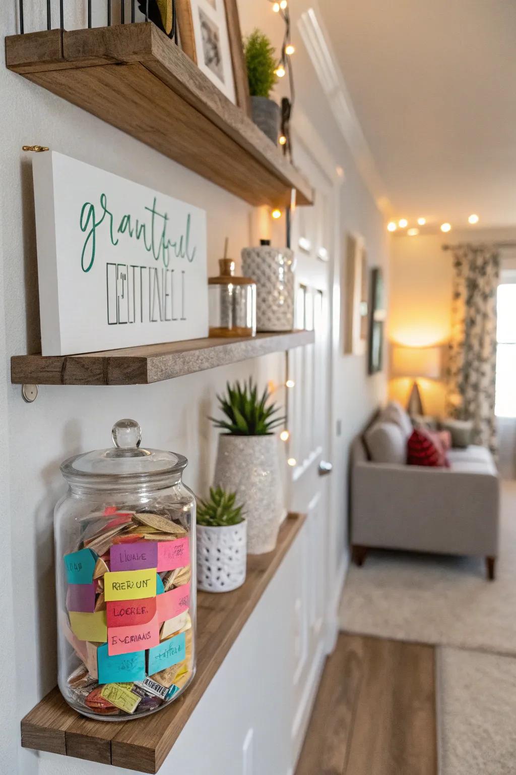 A gratitude repository display amassing expressions.