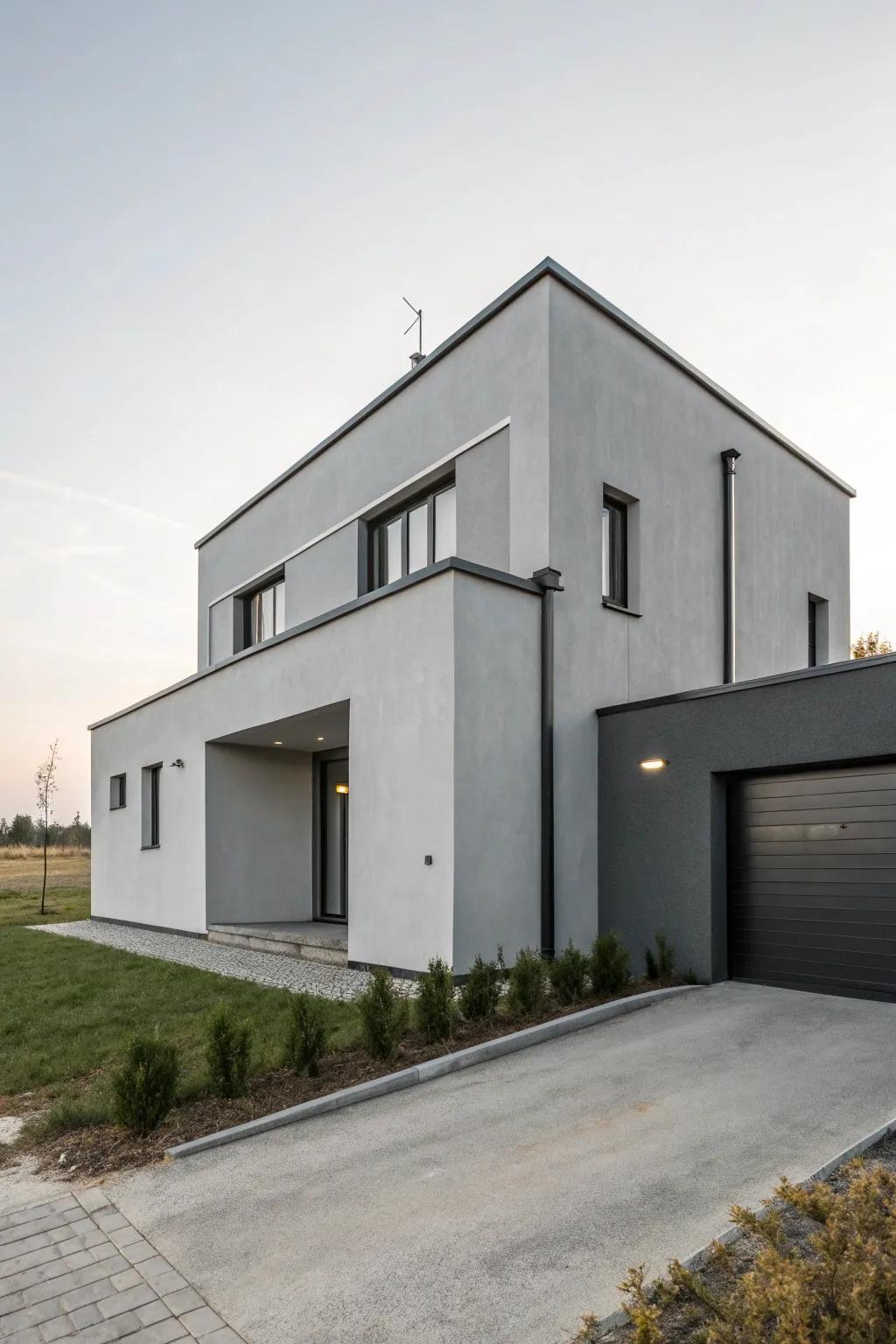 Contemporary minimalism showcased through a serene grey facade.