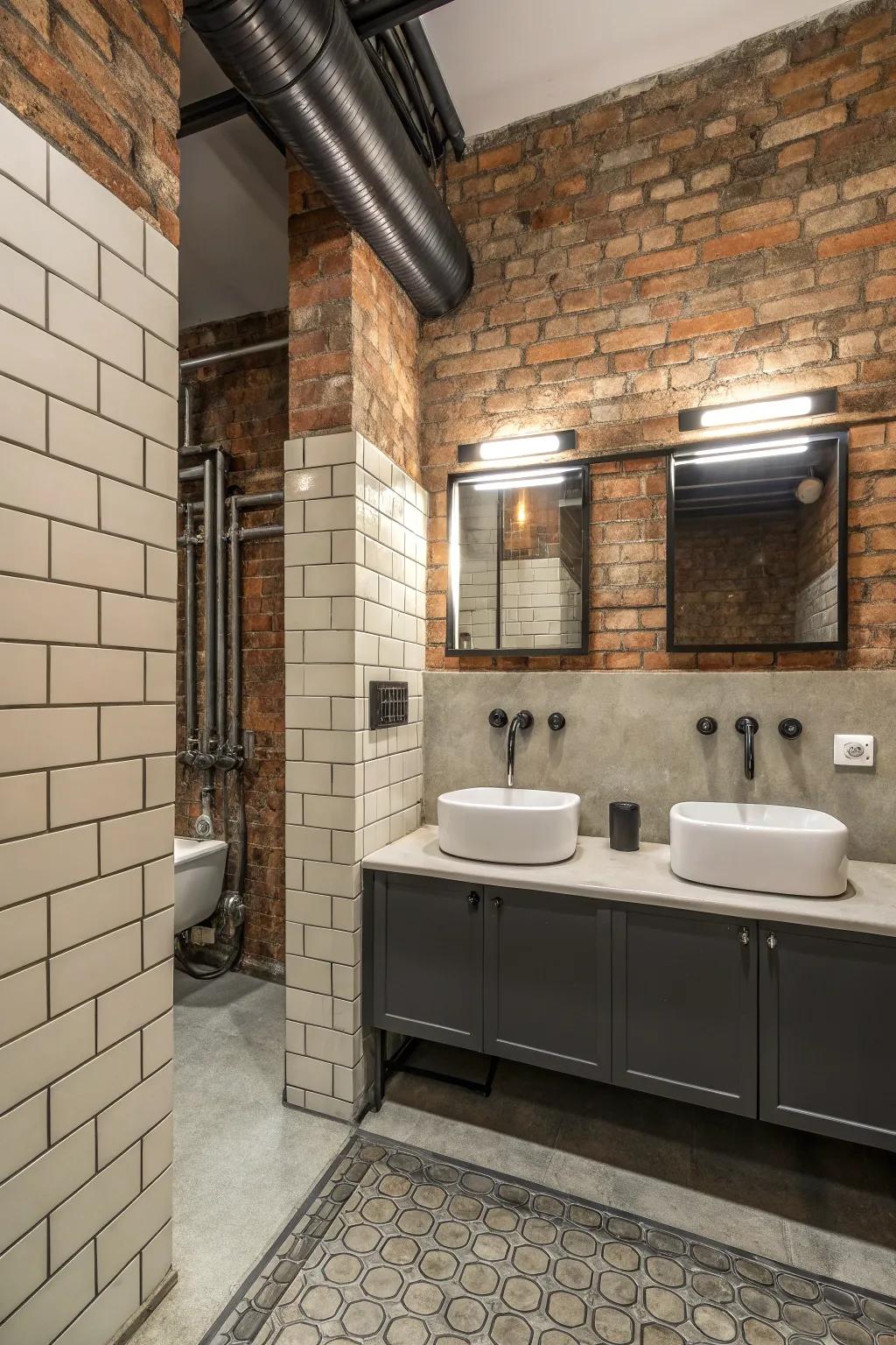 A factory border showcasing uncovered brick and panel.