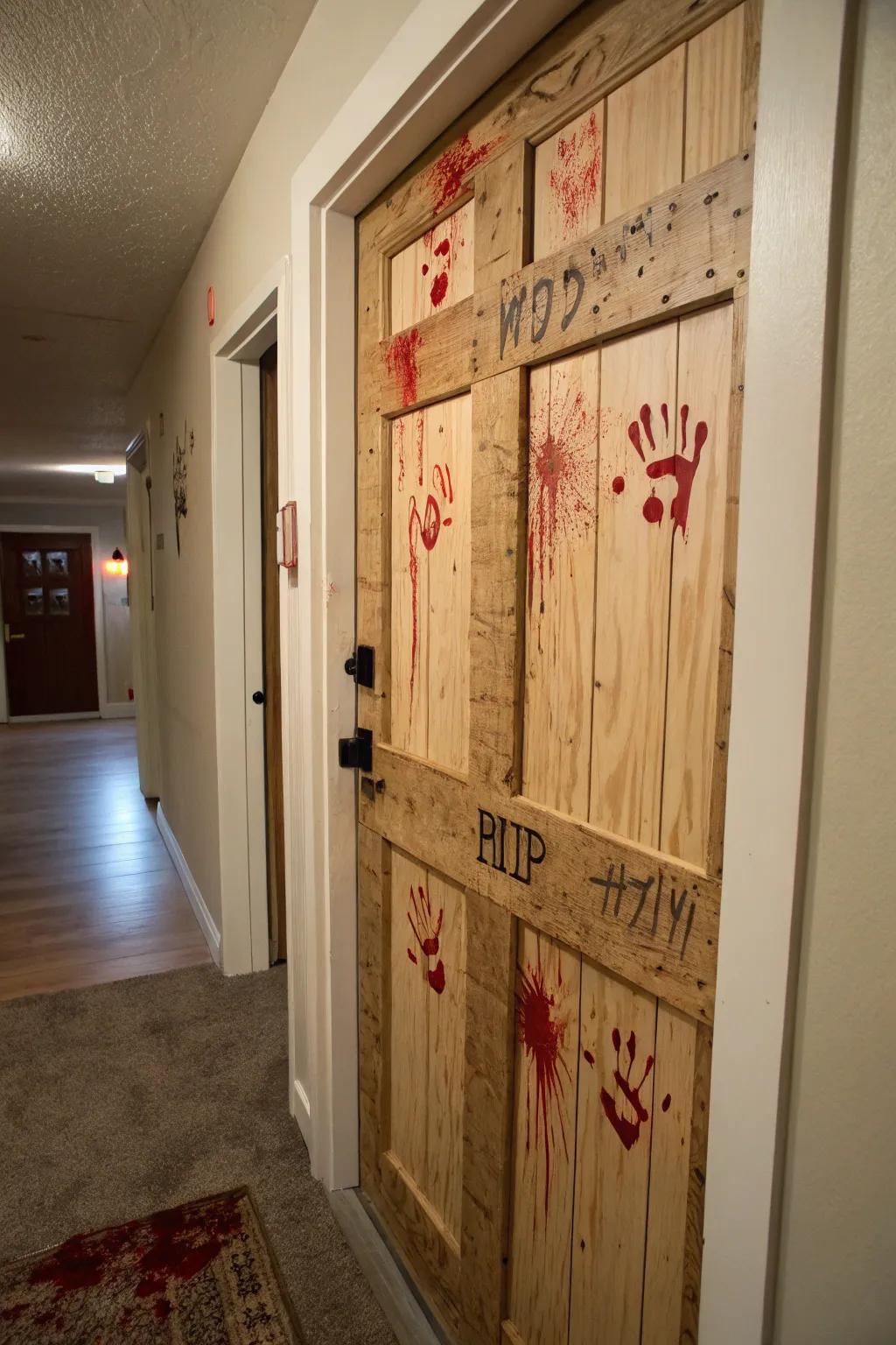 Survive the zombie apocalypse with this creative door decoration.