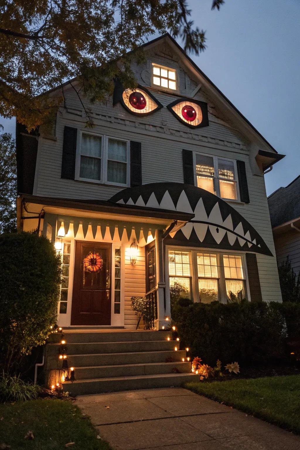 A playful monster dwelling facade, ideally suited for Halloween.