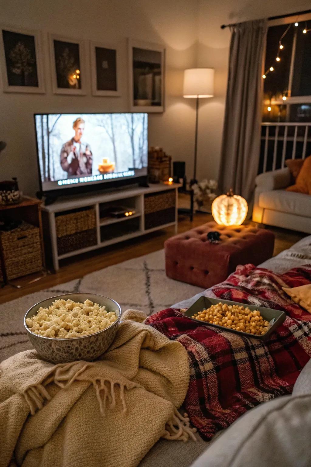 Host a Halloween cinematic marathon with acquaintances and kinfolk.