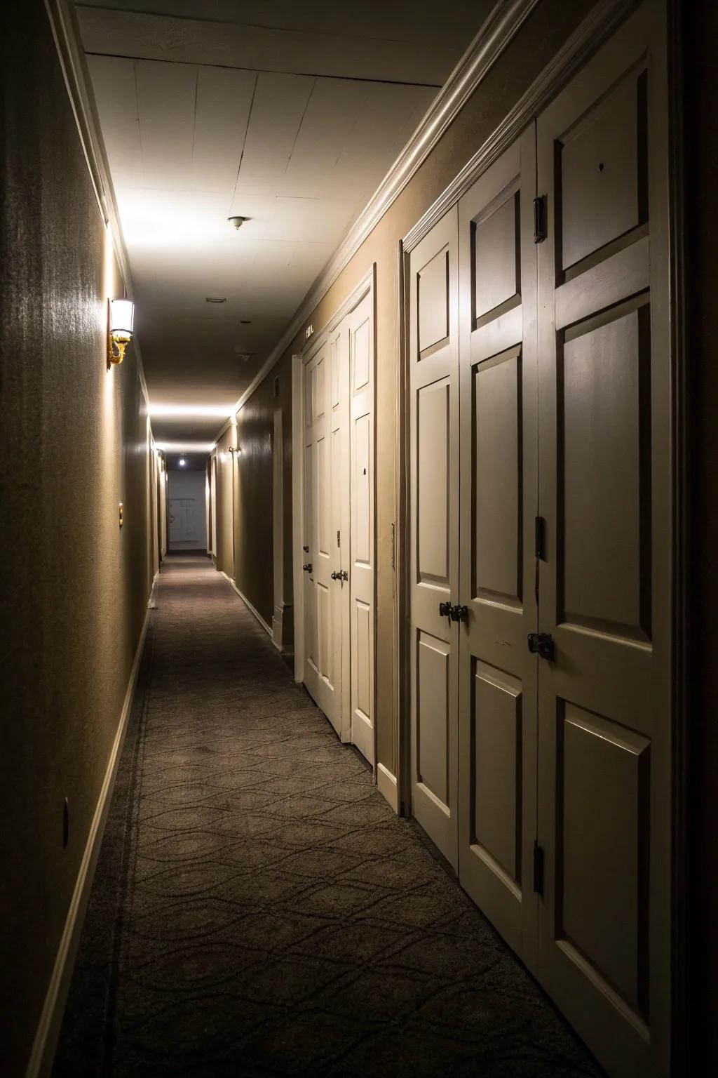 Evoke intrigue using hidden closet doors.