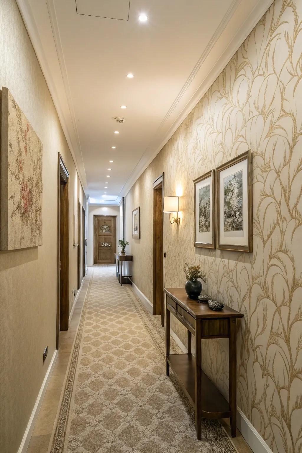 A hallway featuring understated elegance through subtle texture.