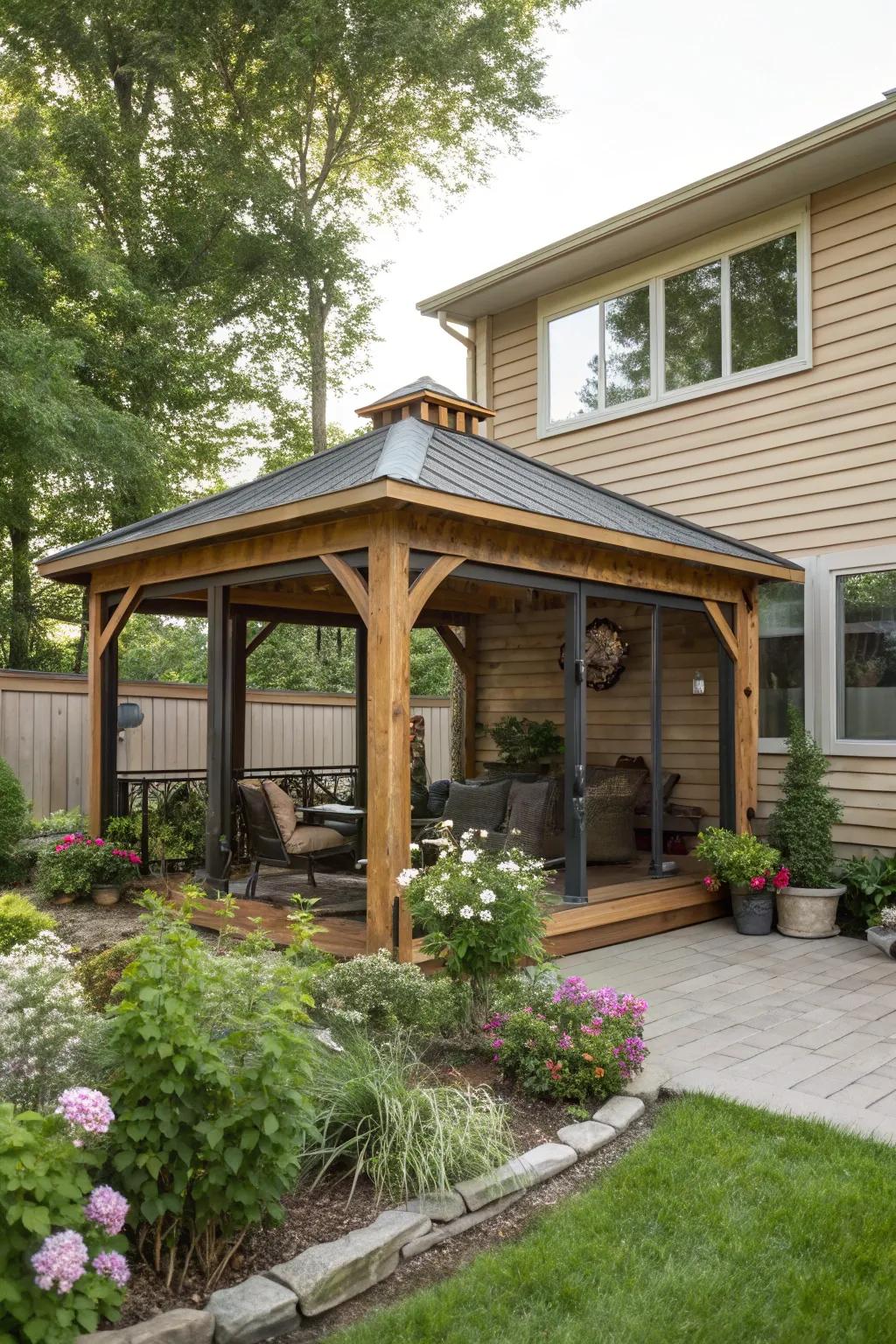 Fluidly augment your dwelling with a connected gazebo.