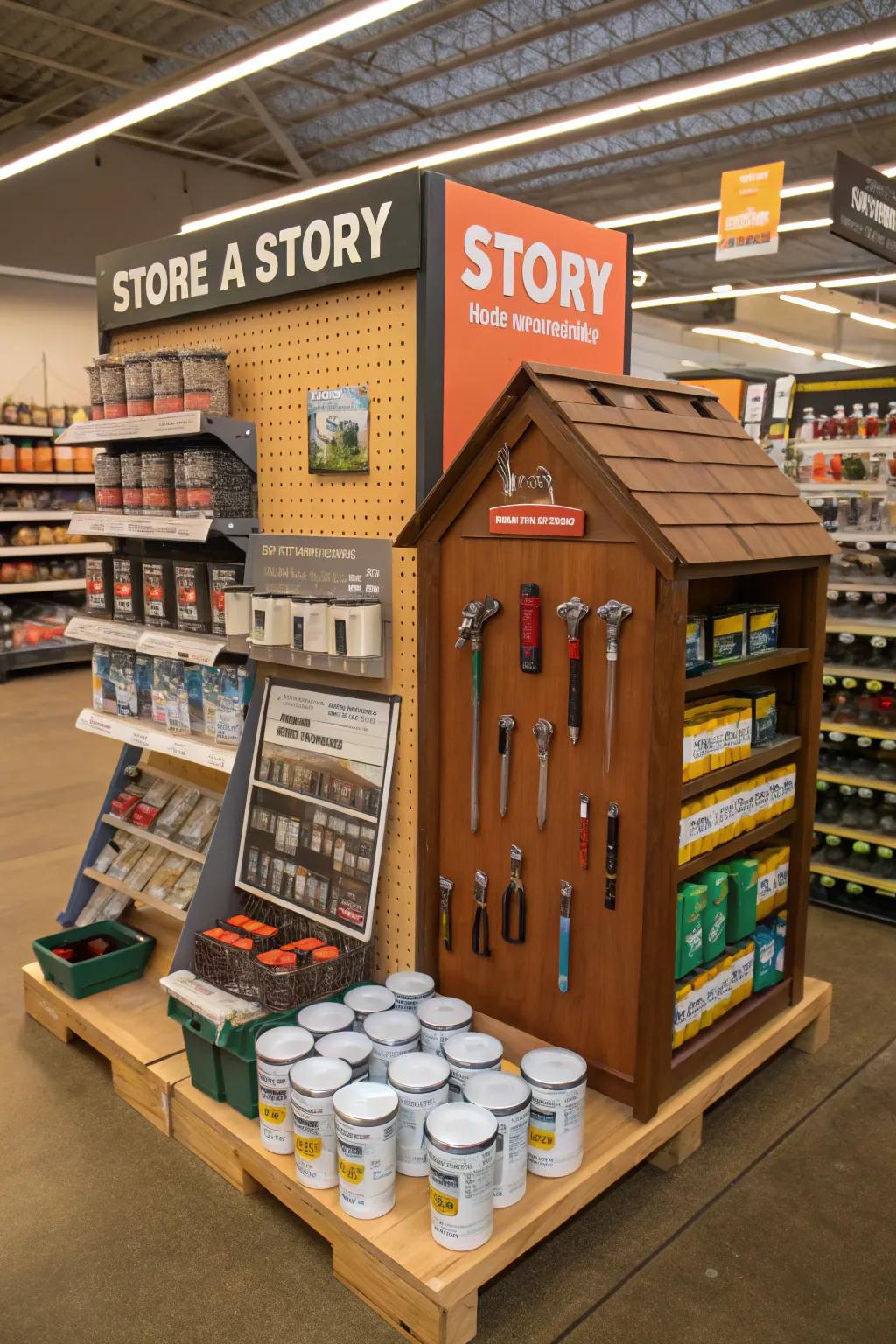A storytelling display featuring thematic item arrangements.