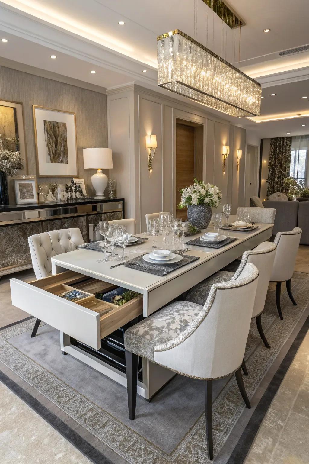 Convertible dining table with hidden storage