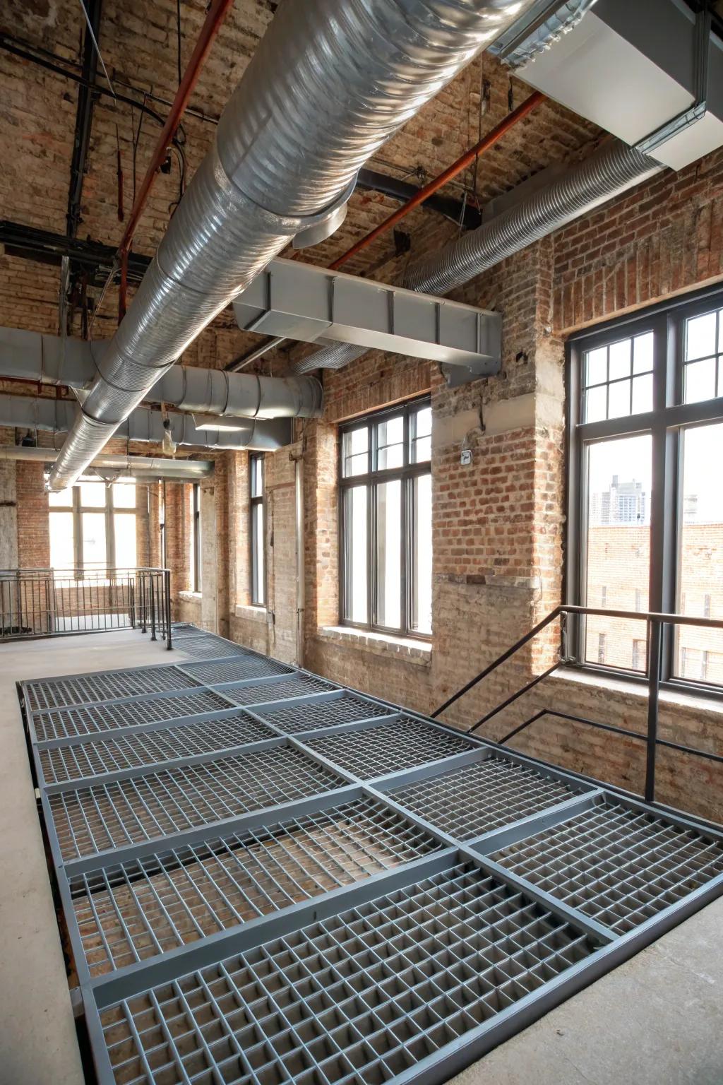 Metal grates with an industrial aesthetic offer a modern concealment solution.