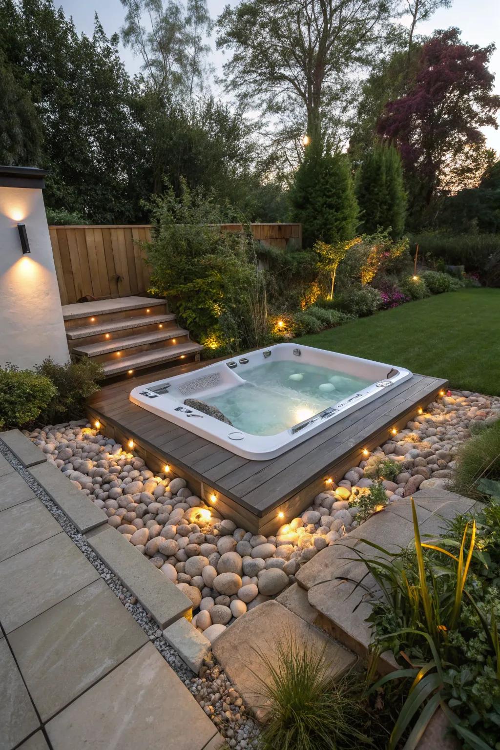 A submerged spa for a seamless and refined outdoor presentation.
