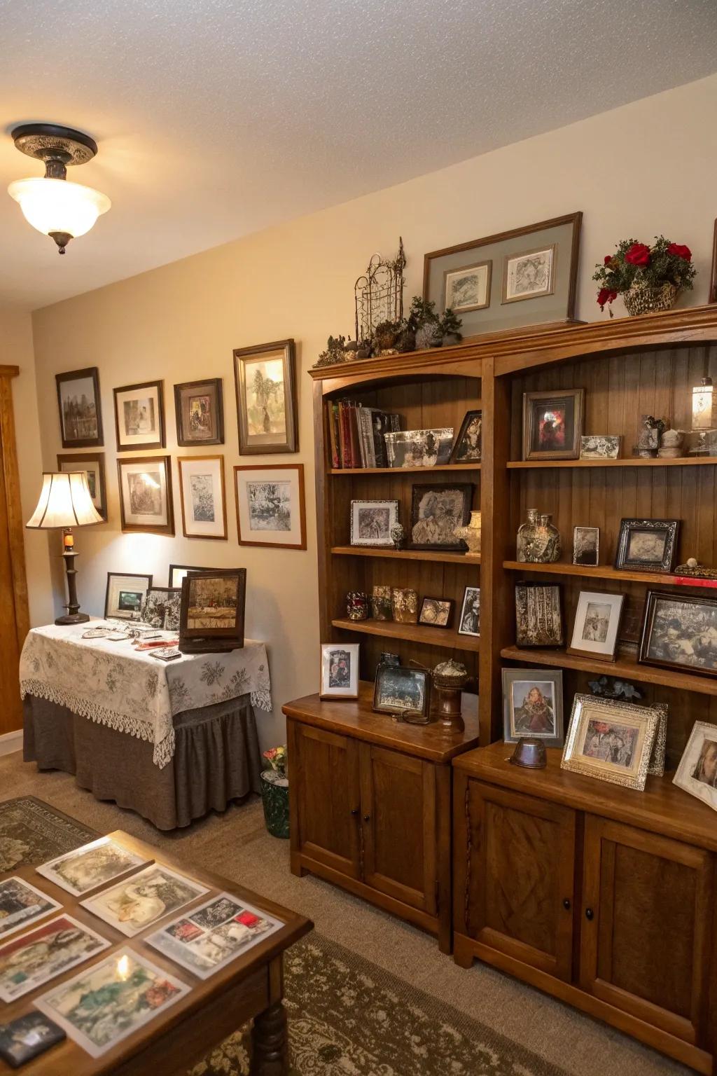 Room personalized with treasured family keepsakes.