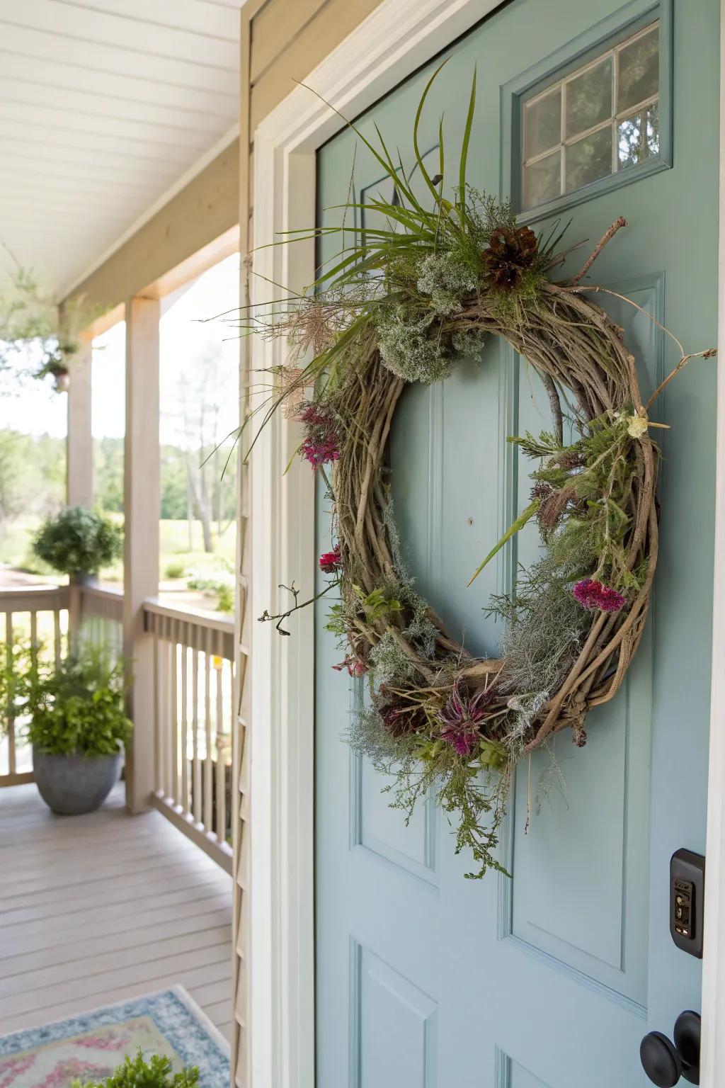 An air plant circlet offering vibrant door décor.