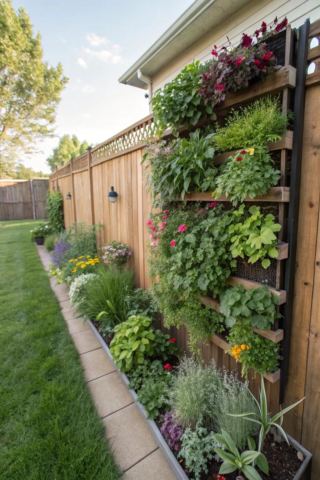 Vertical landscaping transmutes bulwarks into vibrant tapestries.