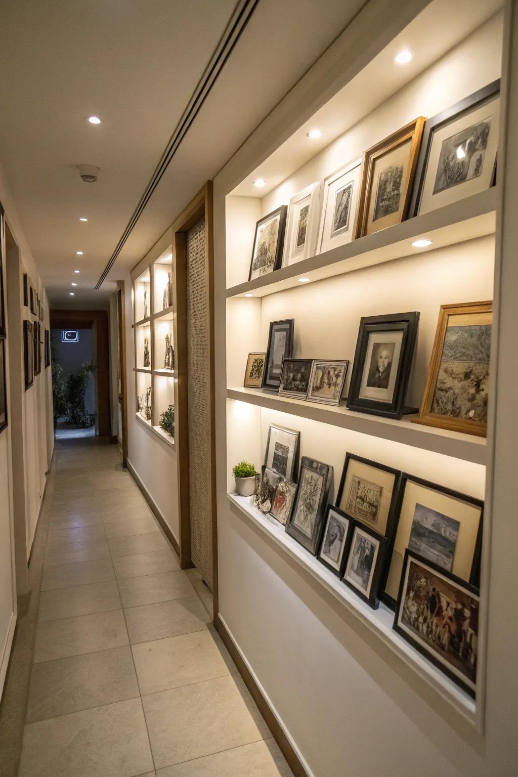 Transform your corridor into a personal exhibition space via shelves designated for the presentation of artistic works.