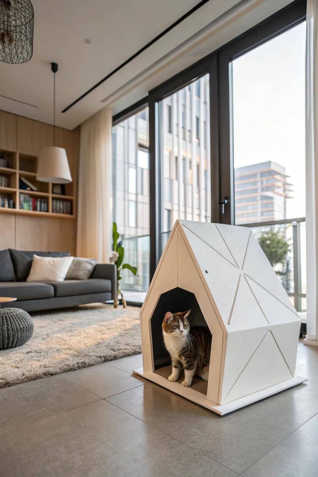 A geometric cat dwelling that also functions as modern art.