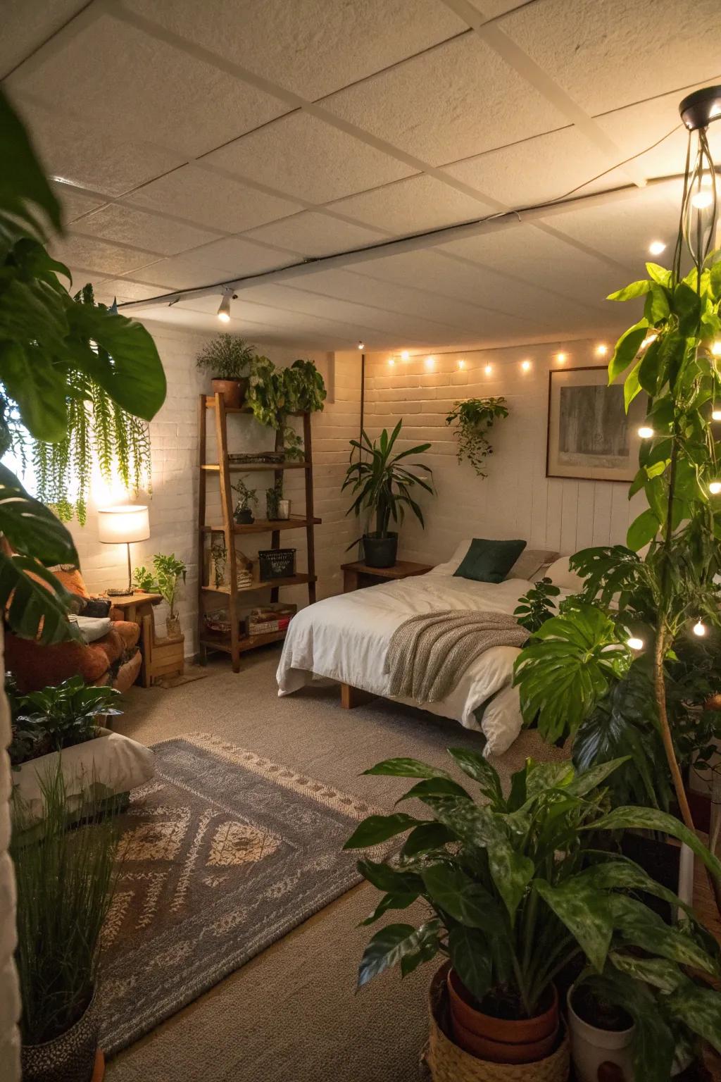 Interior botanicals bring life to your basement.