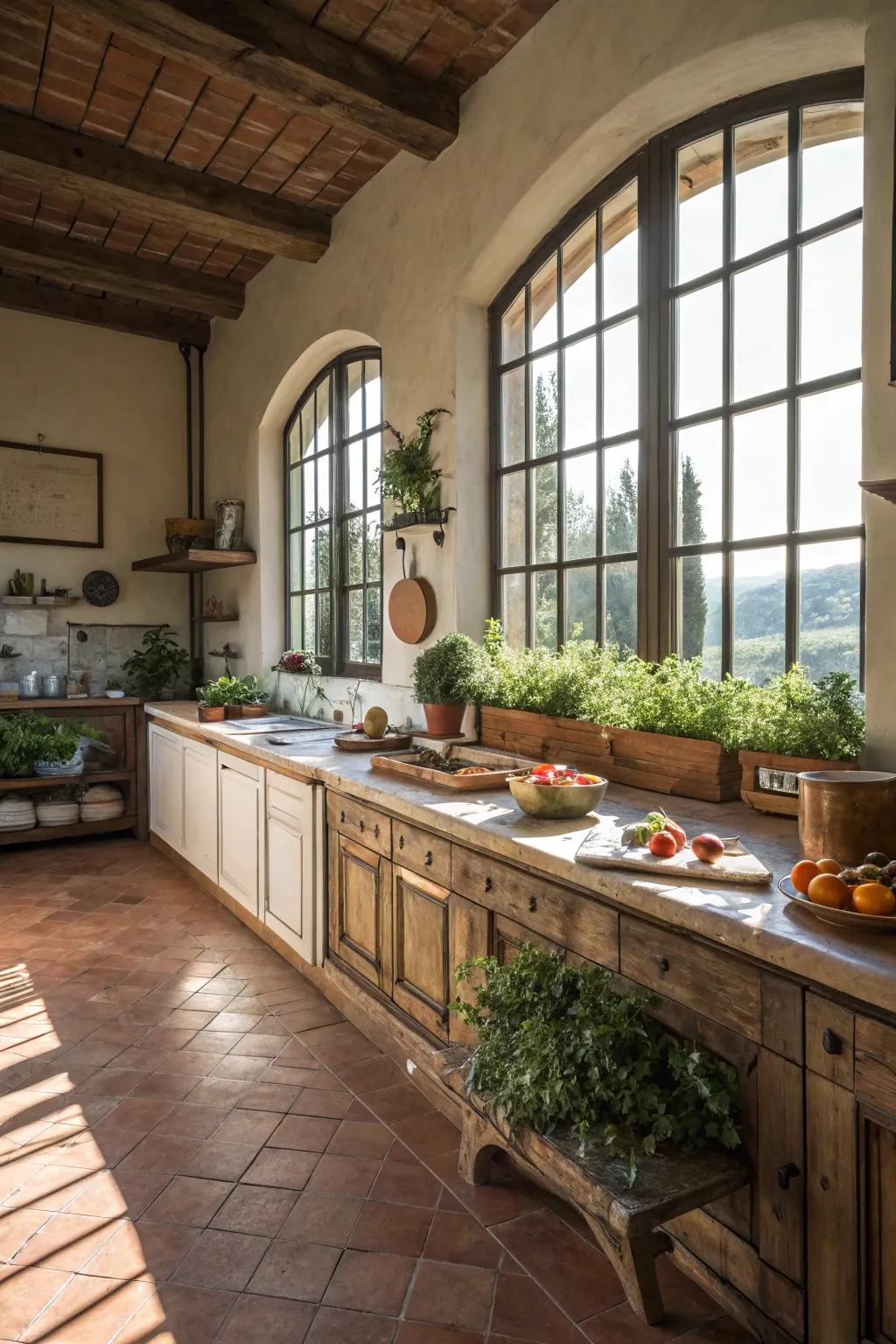 Natural light floods the cooking area, enhancing its inviting environment.