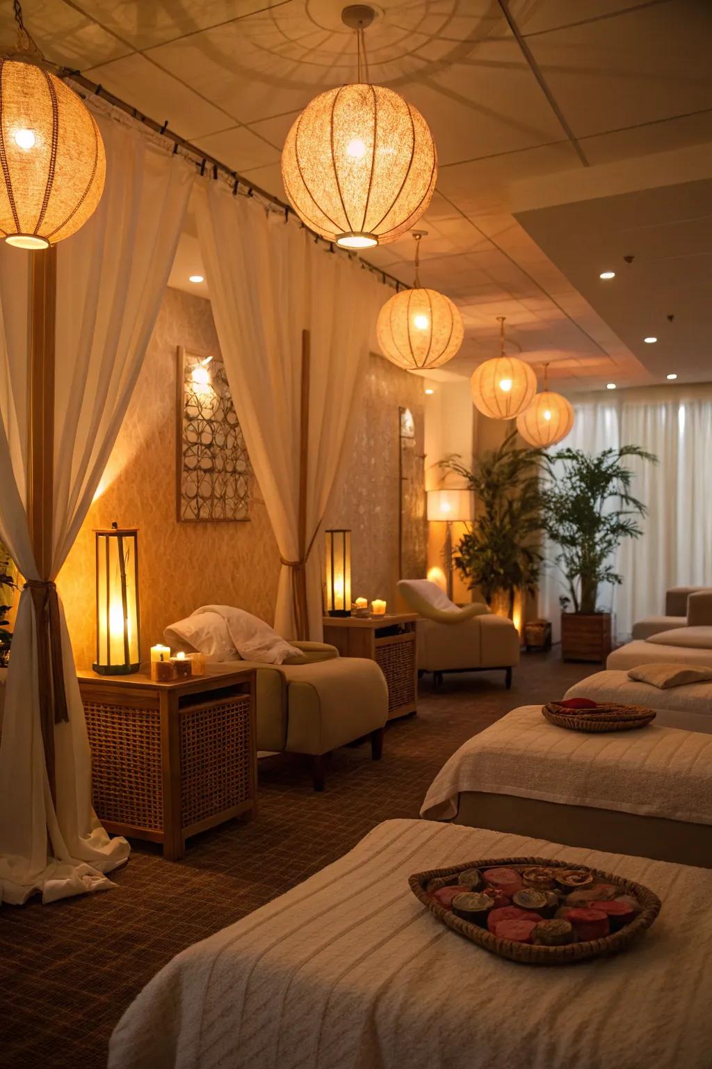 Warm lighting sets the mood for relaxation.