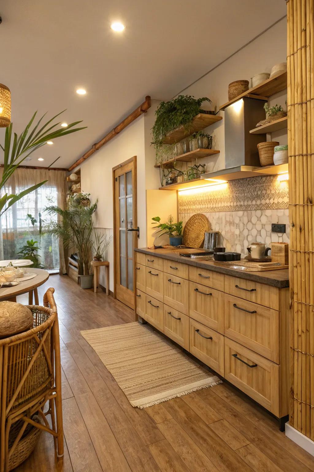 Bamboo introduces warmth and eco-conscious elegance.