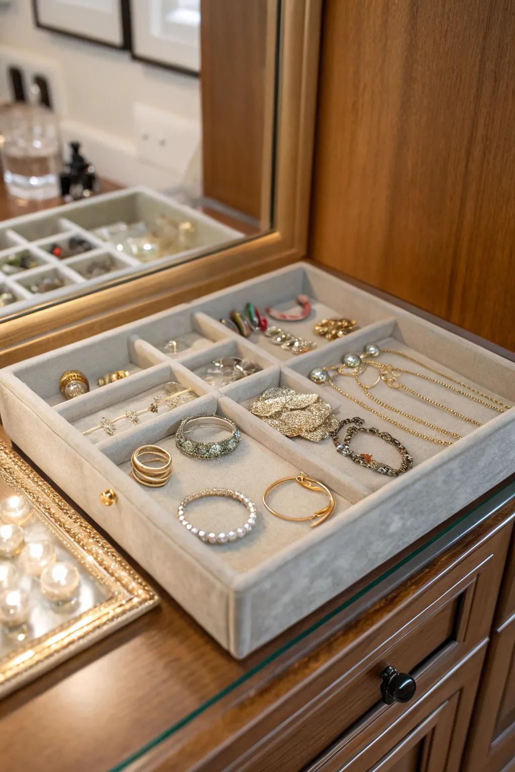 A charming glass surface jewelry display