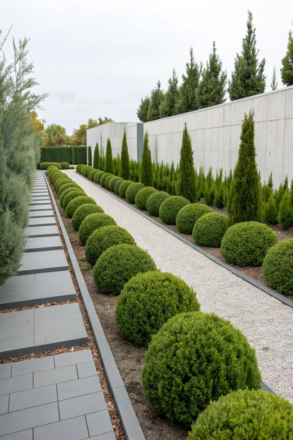 Sleek modern garden with minimalist junipers