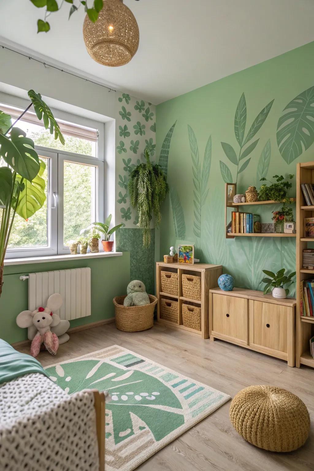 Nature-inspired emerald tones promote calm and natural connection.