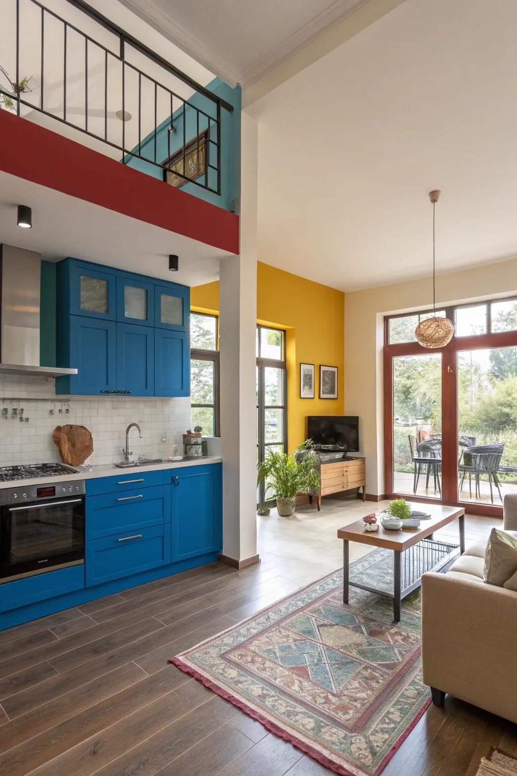 Color blocking adds visual interest and defines zones.