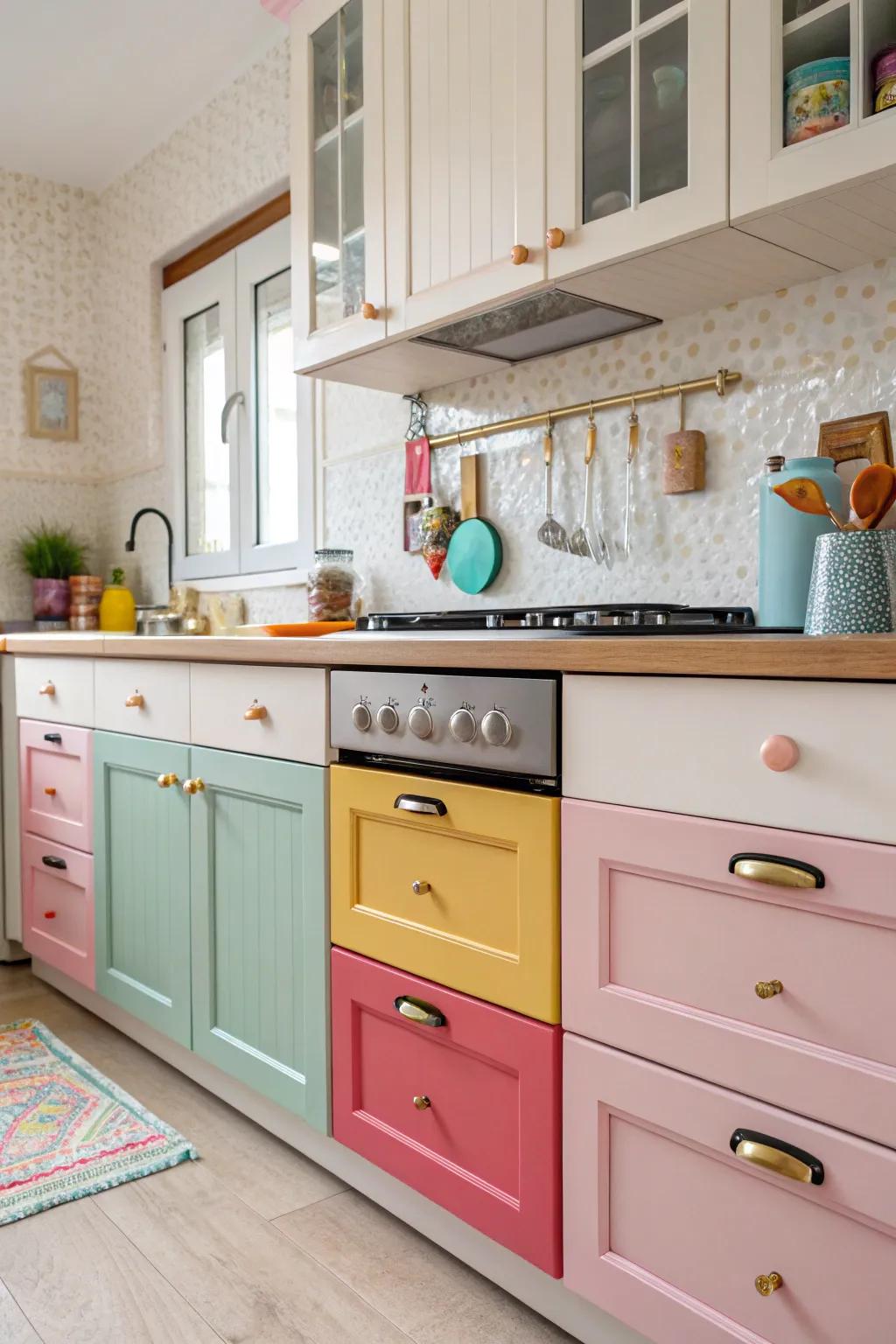 Playful hued fixtures infusing a playful element to the culinary space.
