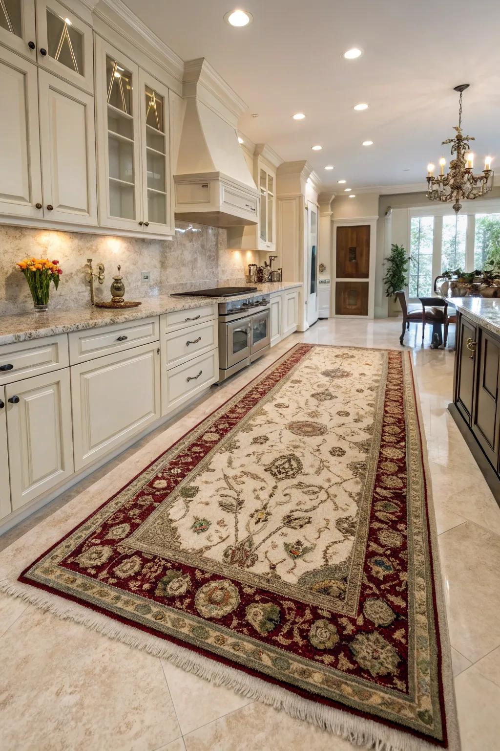Classic Persian rugs convey elegance and opulence to kitchens.
