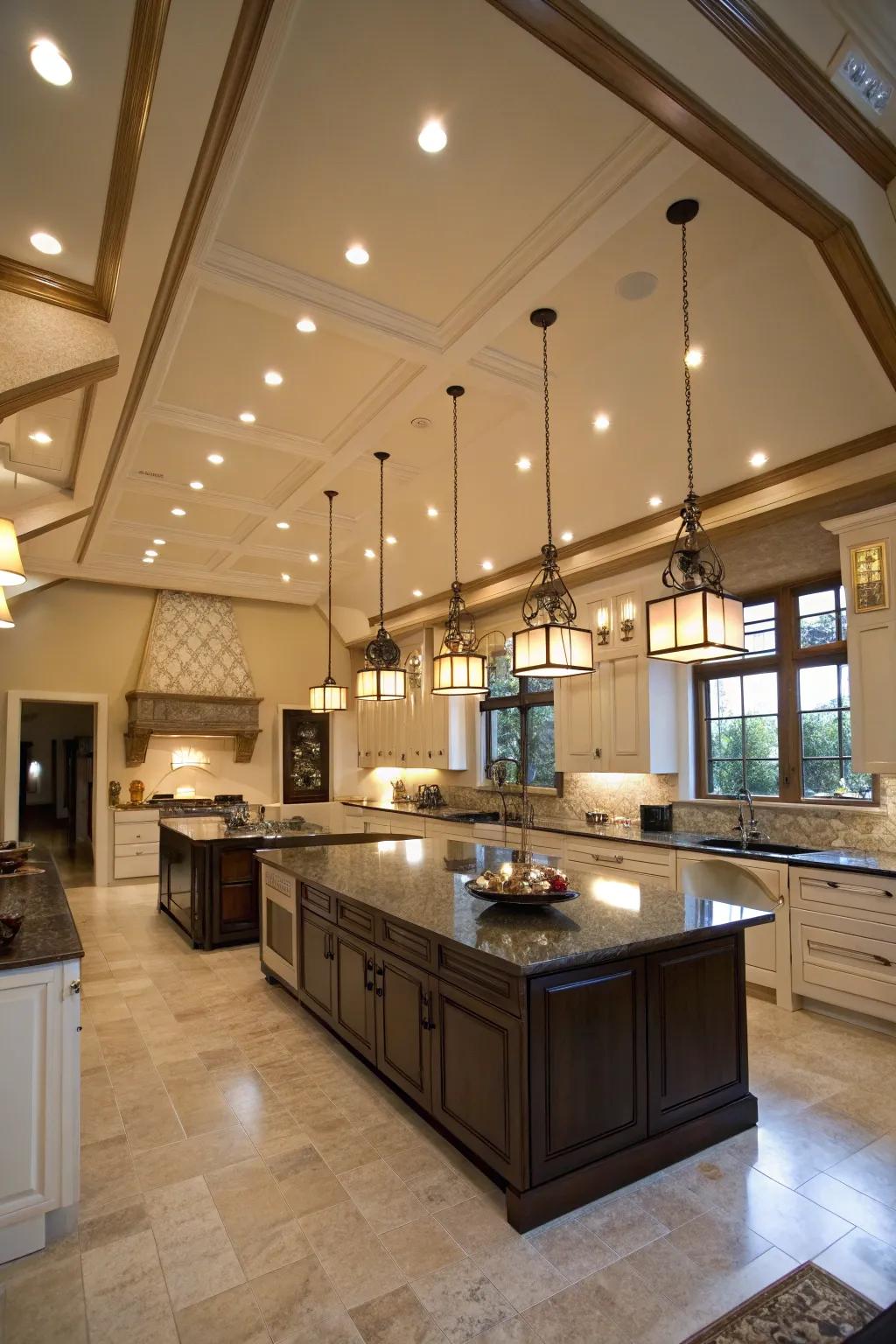Layered illumination enhances both function and atmosphere in the kitchen.