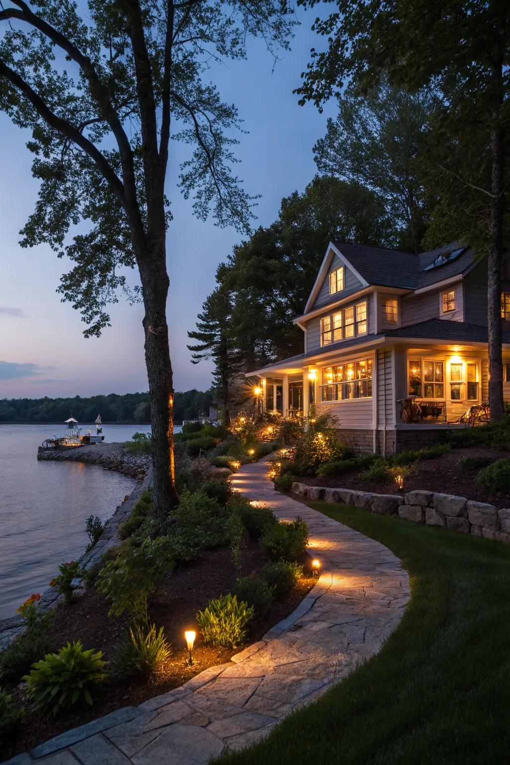 Solar-powered lights crafting a magical evening glow.