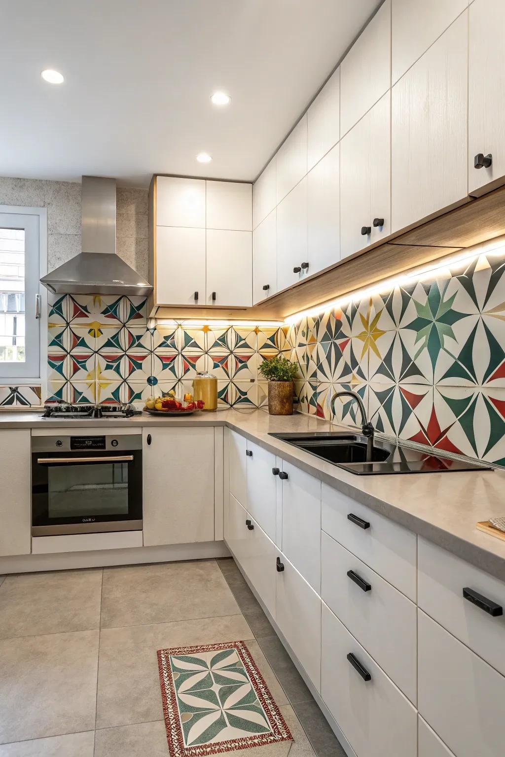 Geometric configurations append a current structural flair to your kitchen.