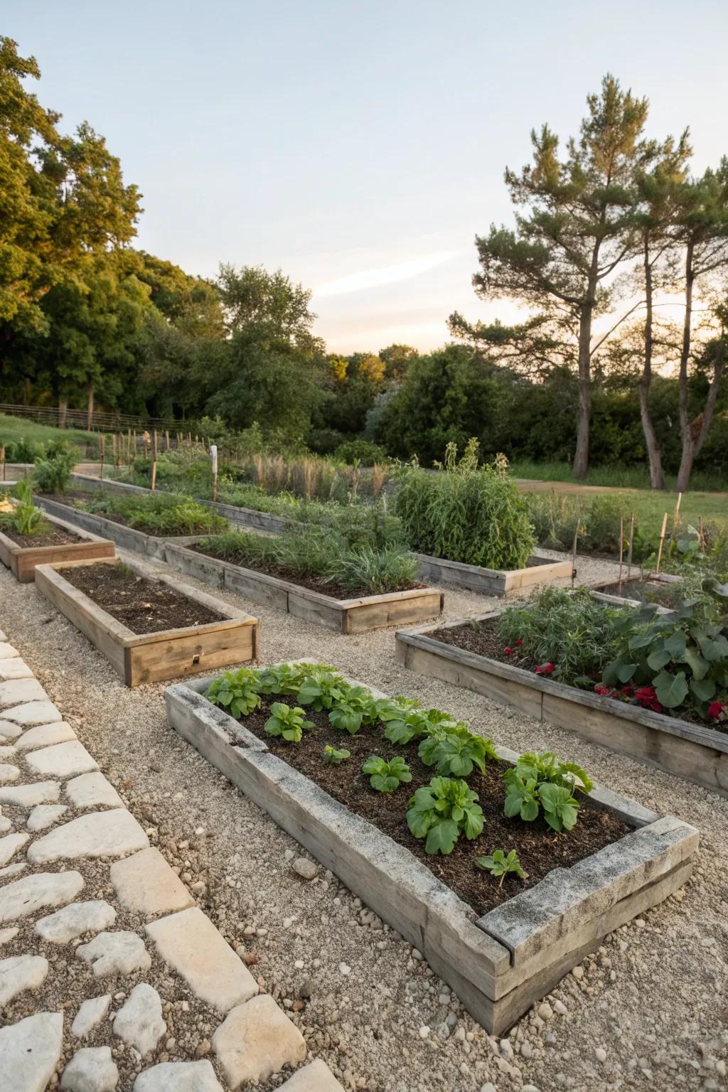 Stone mulch contributes a sleek and modern garden appearance.