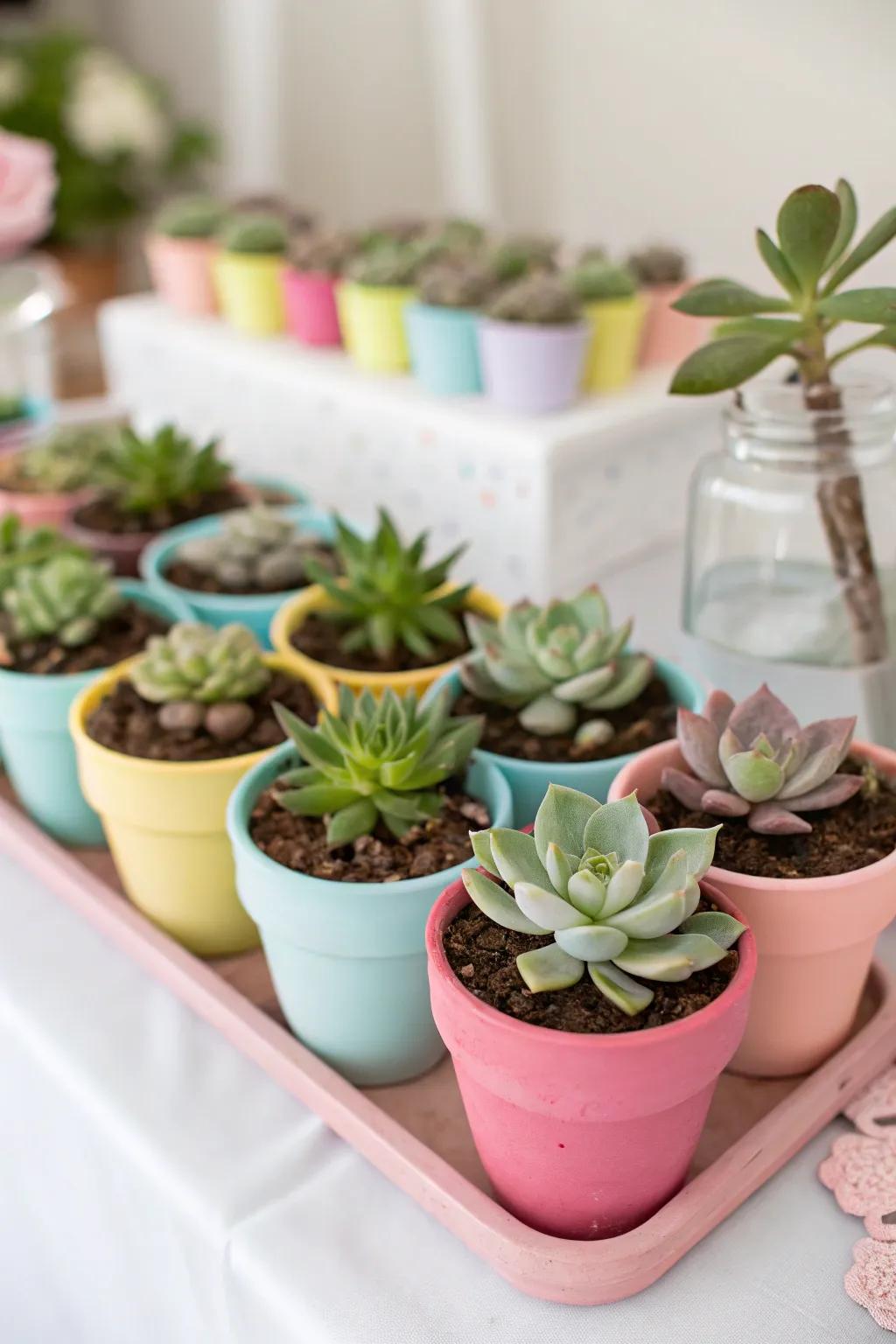 Adorable mini succulents make for charming and eco-friendly party favors.