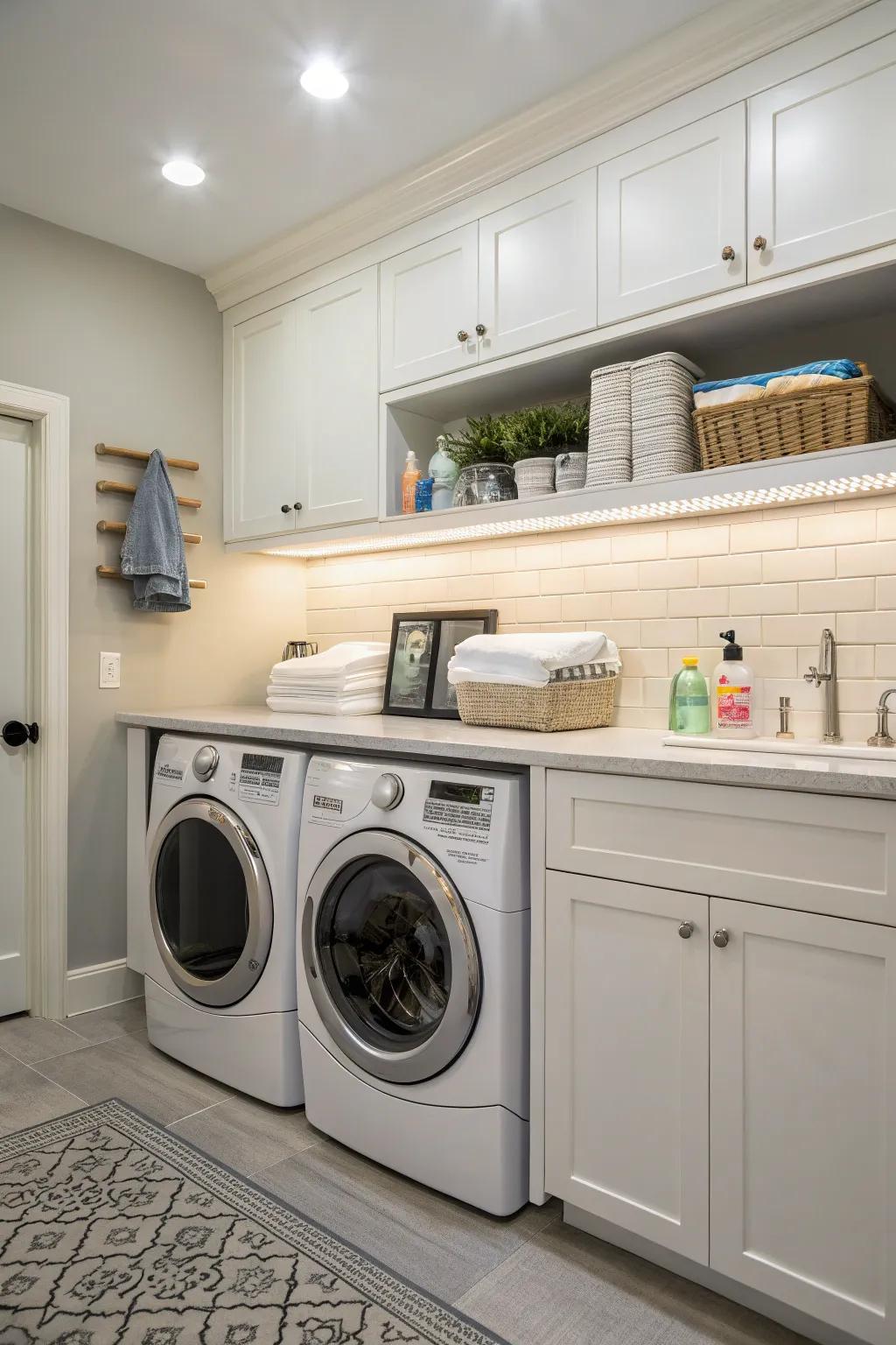 Undercounter lighting improves functionality in your laundry room.