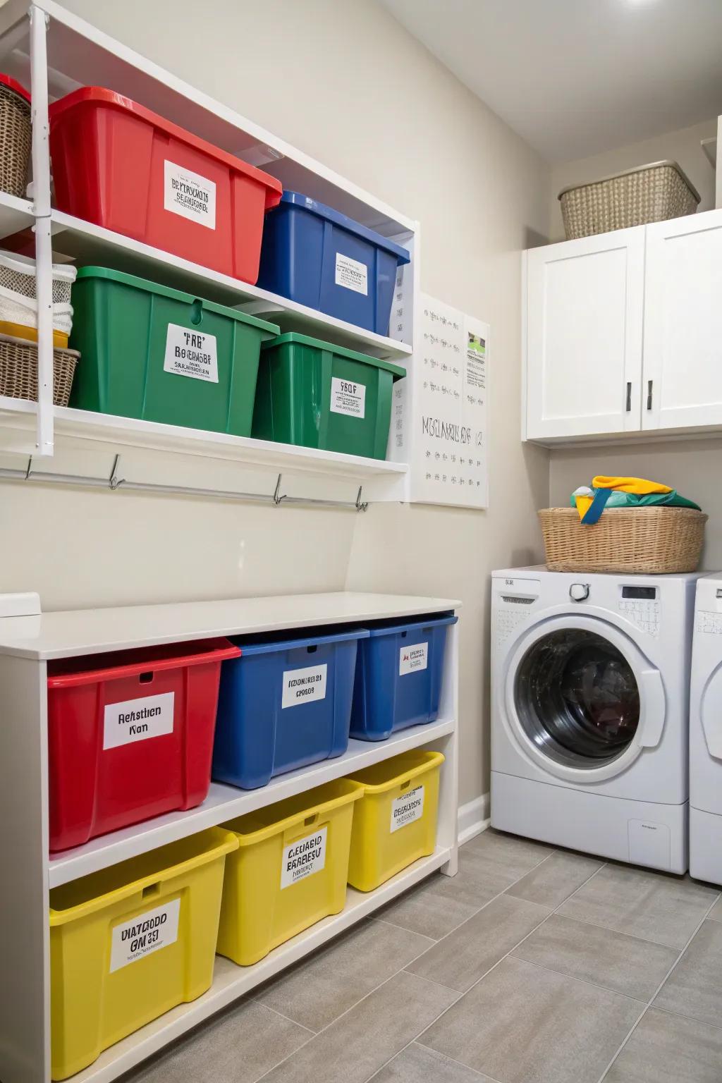 Stay organized using a color-coded container system.