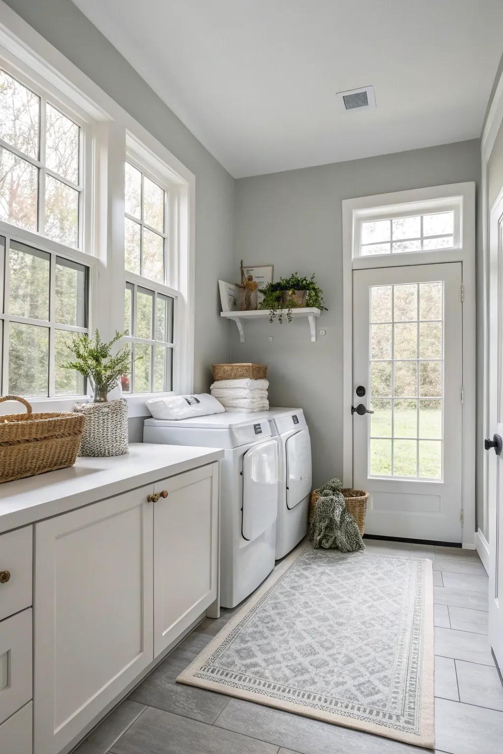 Light silver contributes an otherworldly and serene feature to your laundry area.
