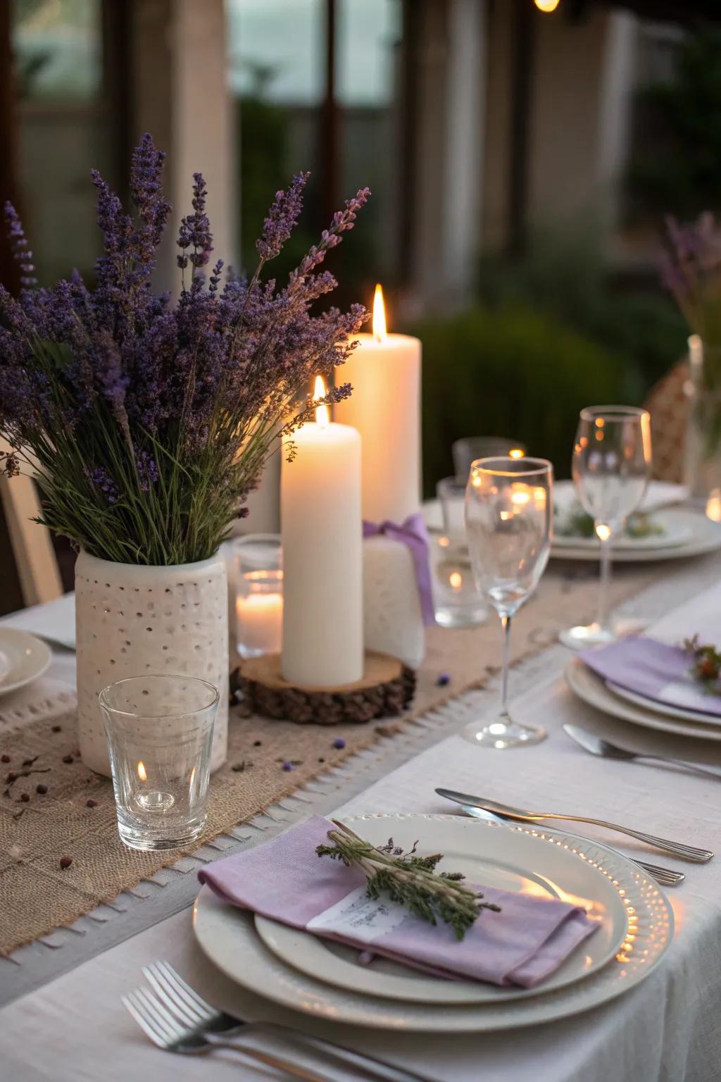 Elegance reimagined with a lavender centerpiece.