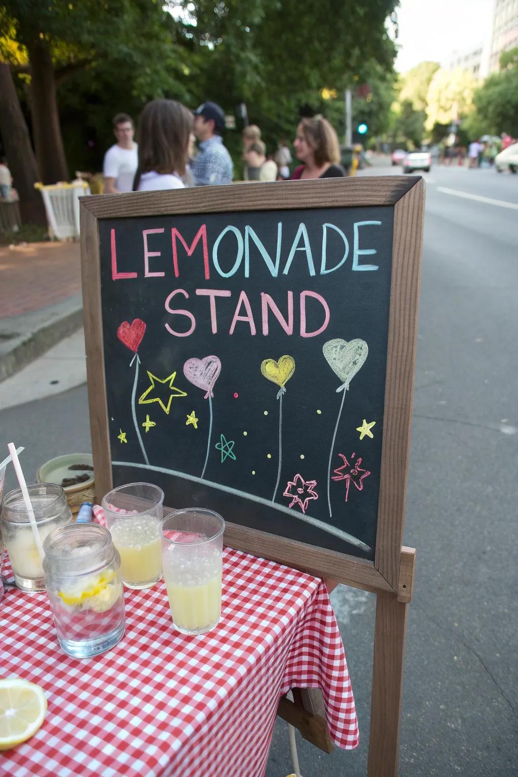 Interactive chalk creation engages patrons creatively.