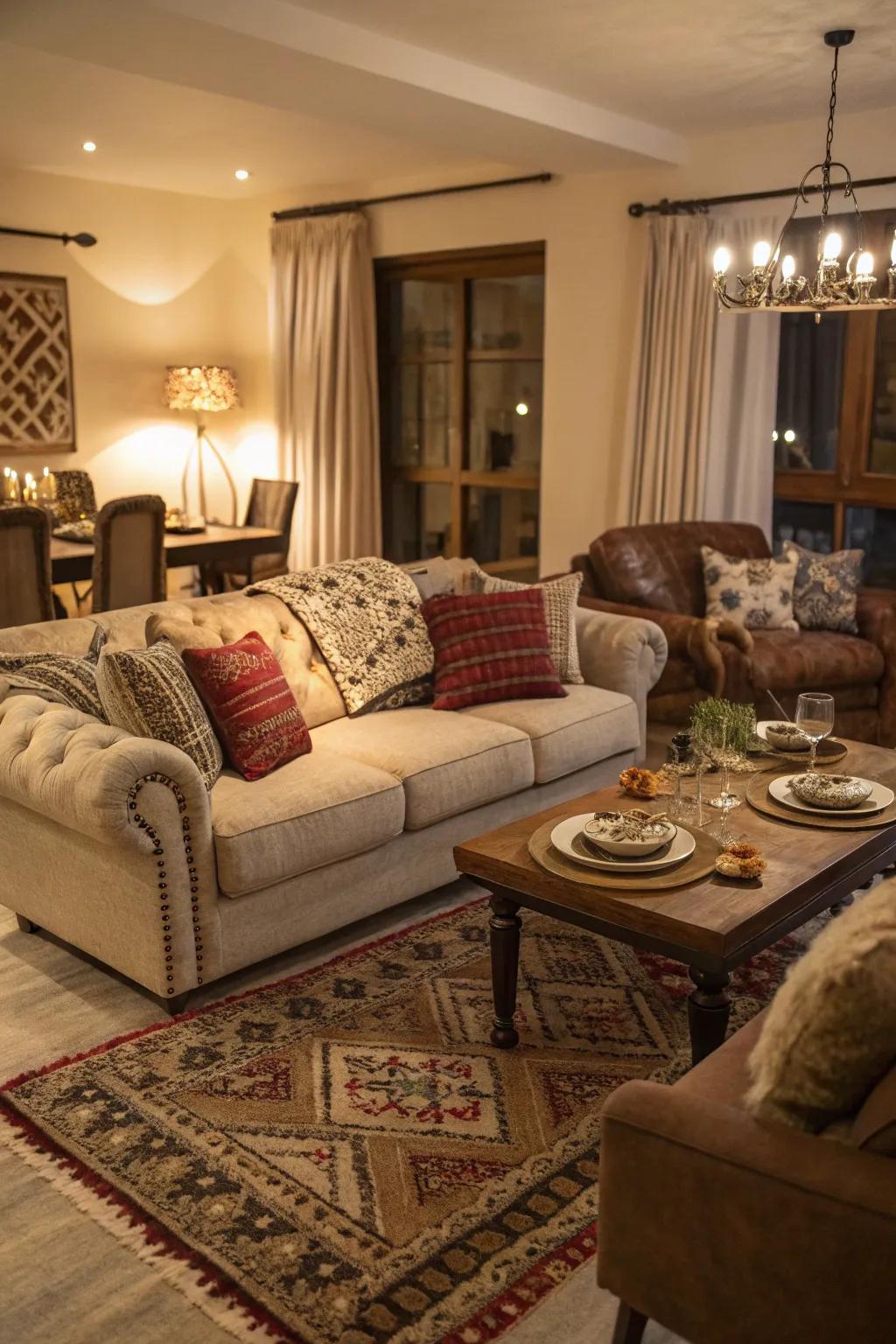 Layering textures enriches warmth and dimension in a cohesive space.