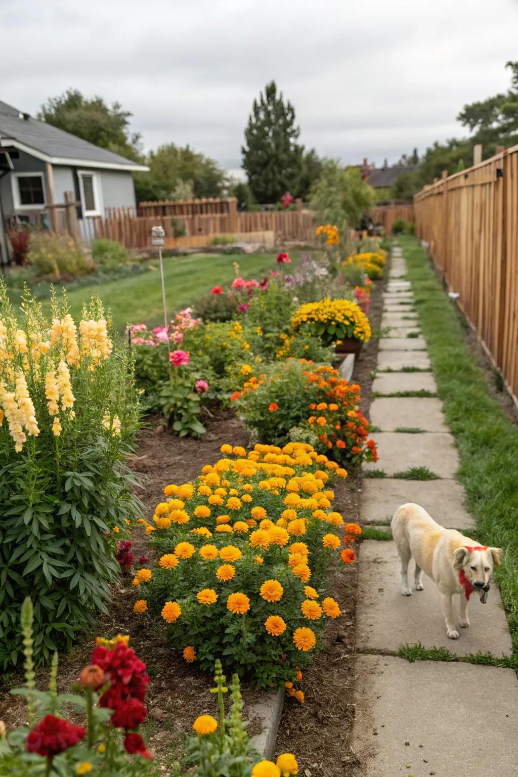 Vibrant, non-toxic flora that flourish within a pet-centric garden.