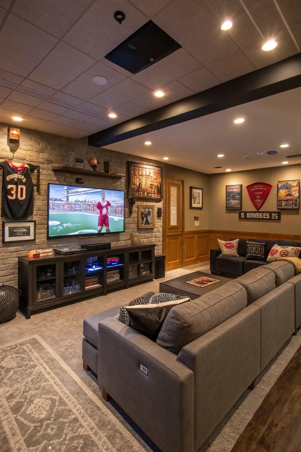 Integrated technology brings both comfort and convenience to this man cave.