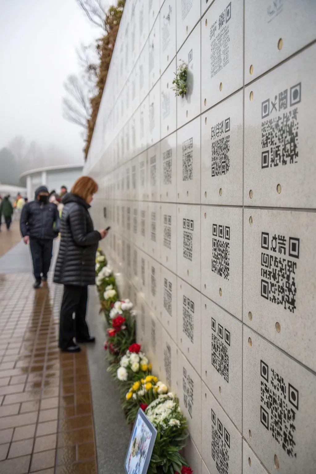 QR codes furnishing access to a copious electronic memorial experience.