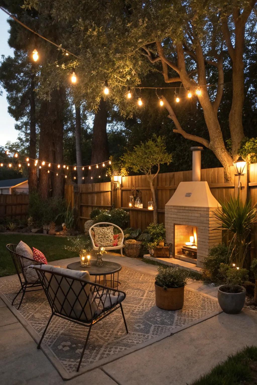 Exterior luminaries transmute spaces into enchanting havens.