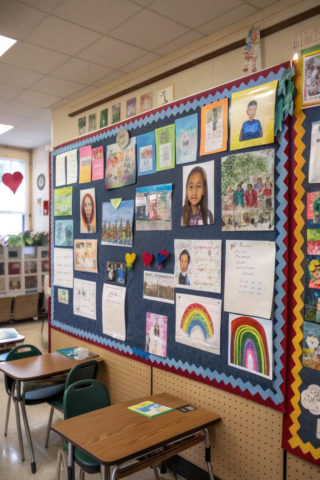 A creative bulletin board displaying student handiwork