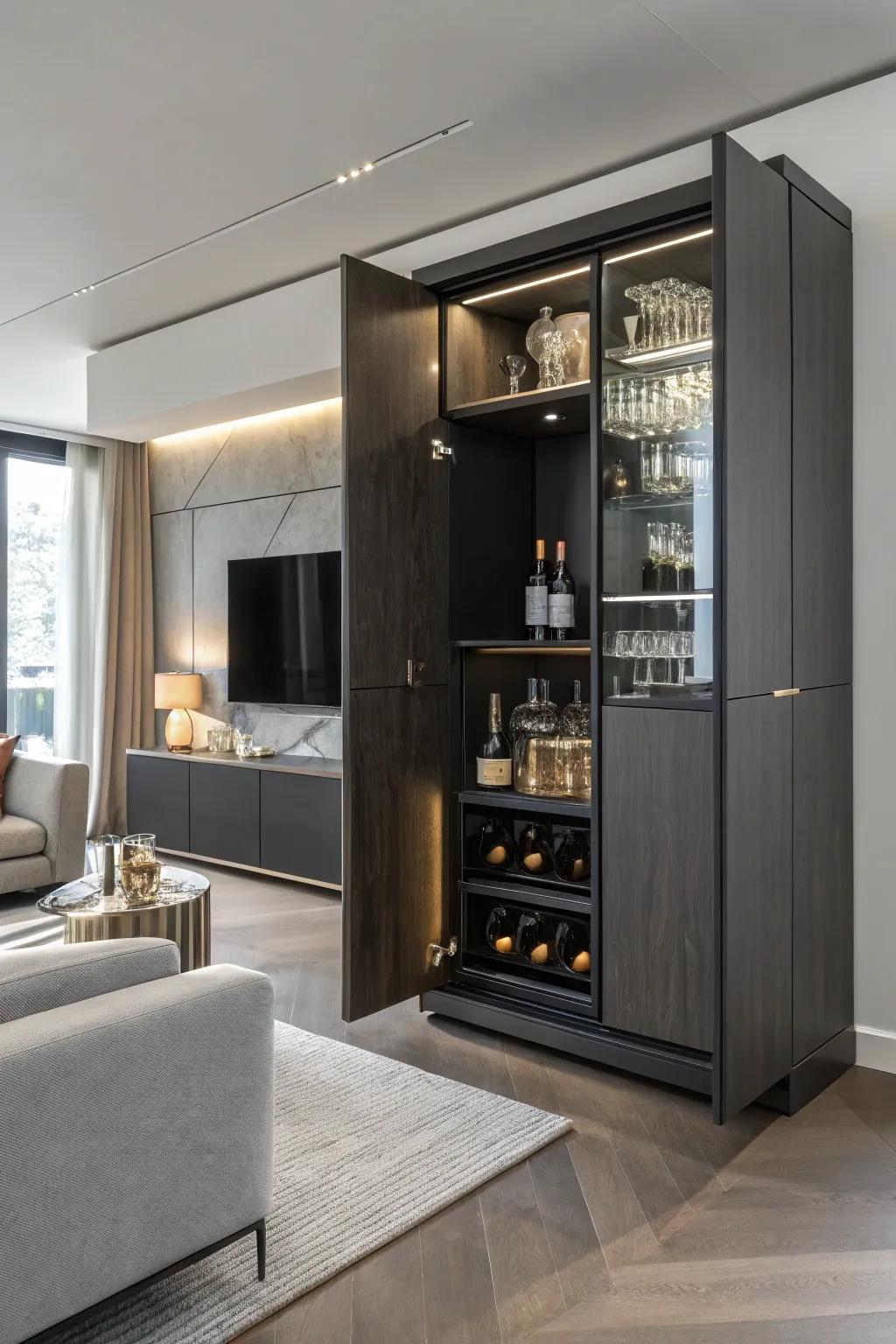 A clandestine bar proffers a streamlined and unanticipated constituent to any chamber.