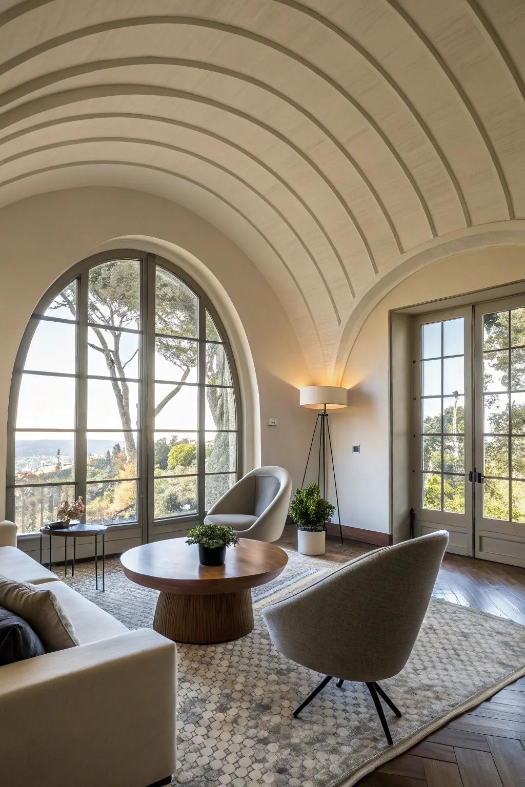 Curvilinear blueprints engender visually arresting architectural attributes.