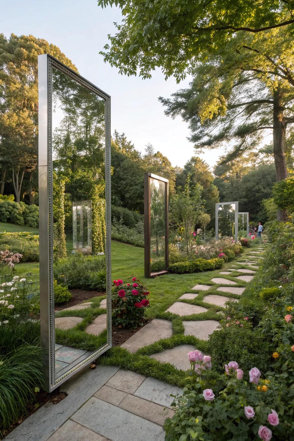 Reflective surfaces can effectively amplify the perceived size within a contemporary garden.
