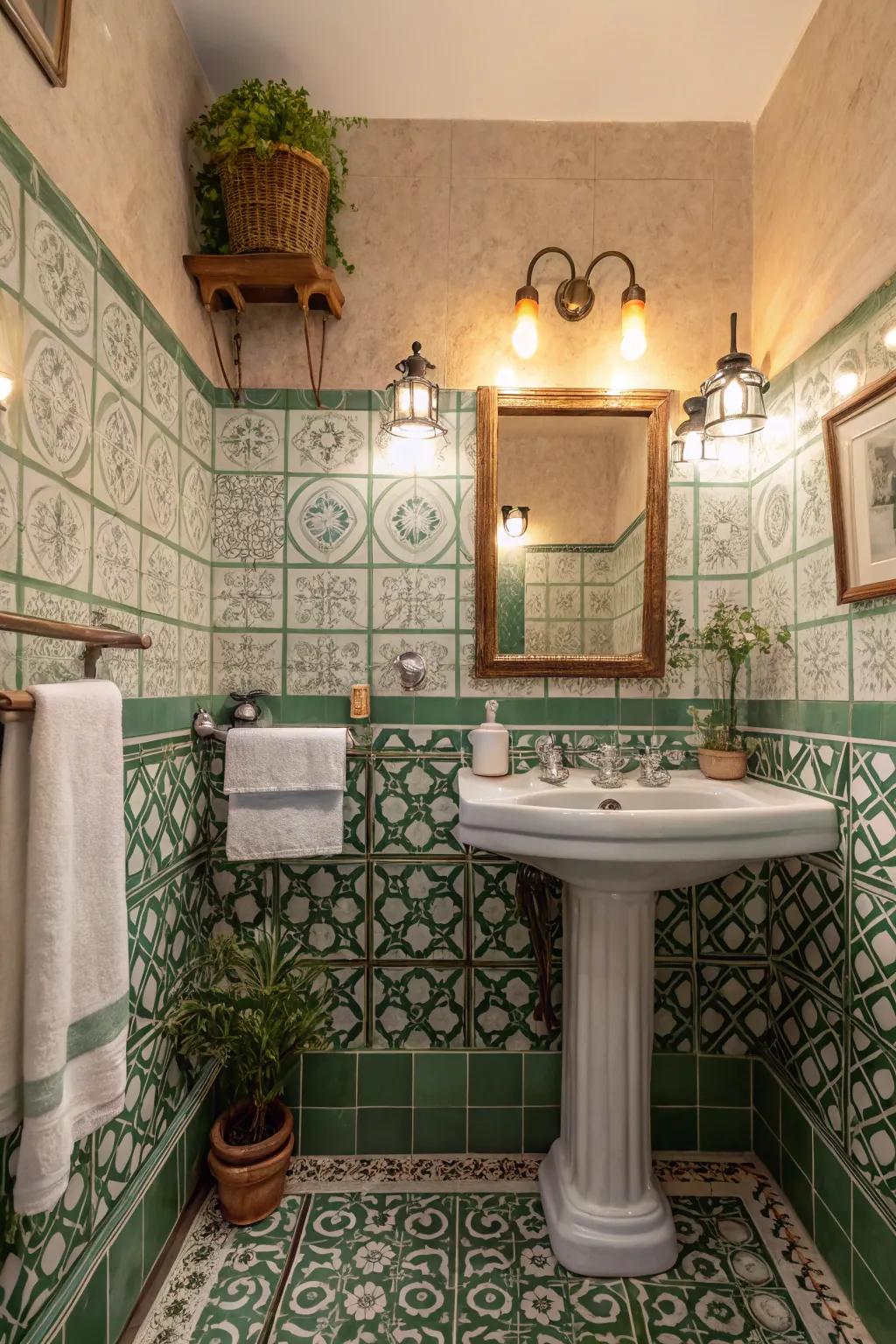 Nostalgic charm with ancient patterned tiles.