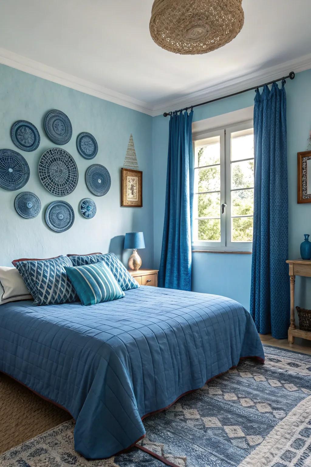 Layering different shades of blue adds depth and interest to the area.