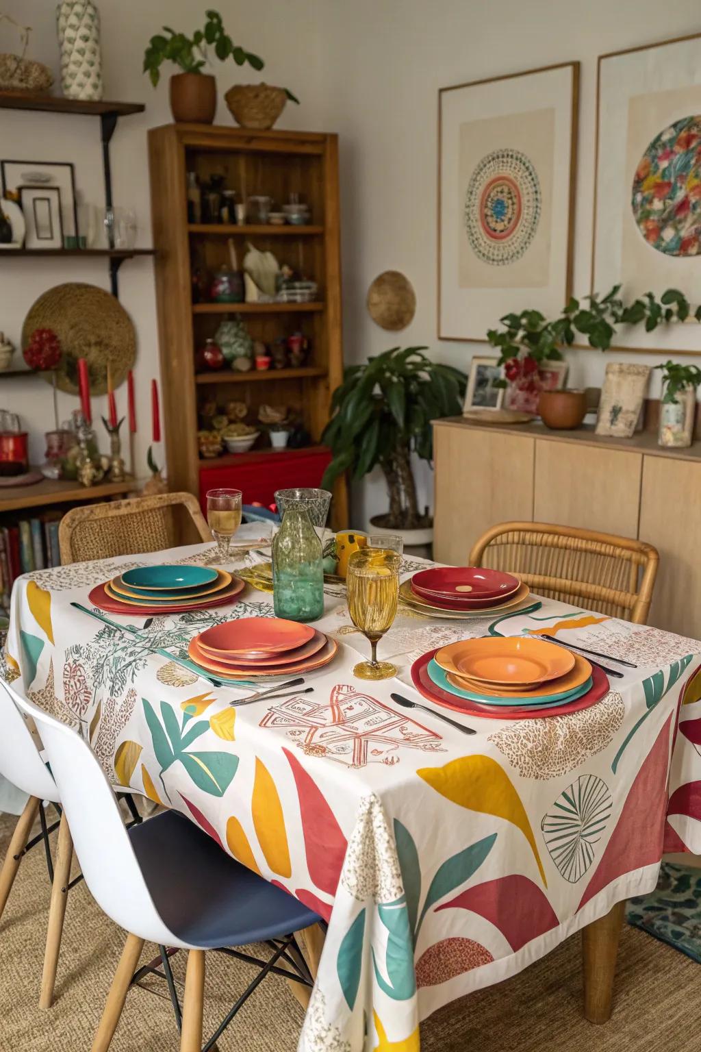 Abstract prints inject innovation into modern dining spaces.